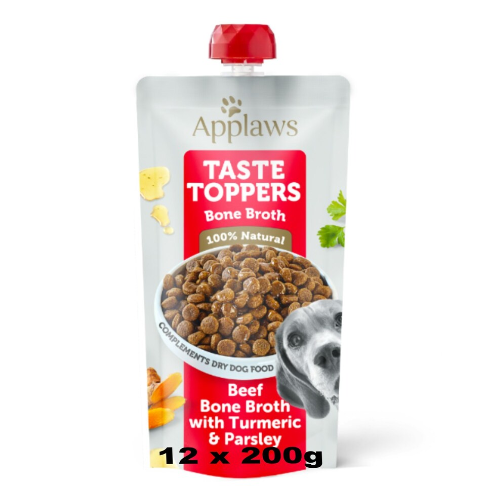 image 1 of 12 x 200g Applaws Taste Toppers 100% Natural Wet Dog Food Topper Beef Bone Broth