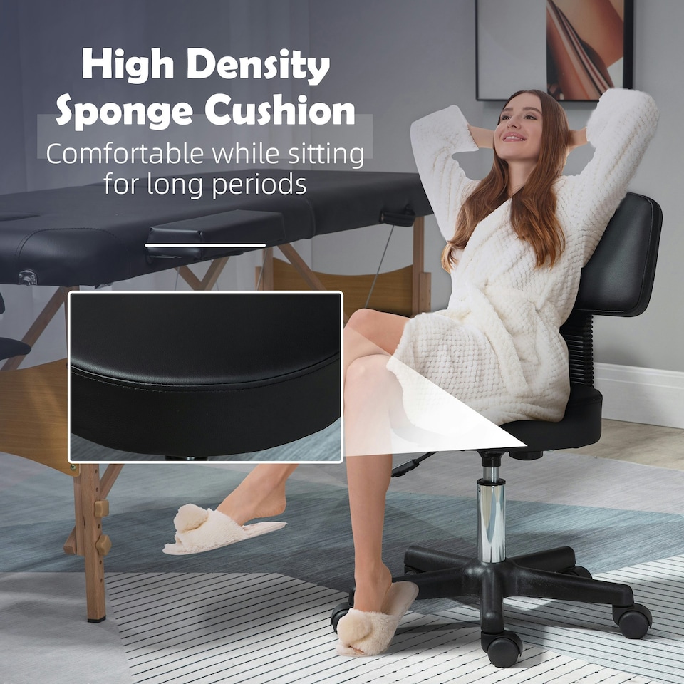 image 1 of HOMCOM Adjustable Swivel Salon Chair Padded Seat Back 5 Wheels Black