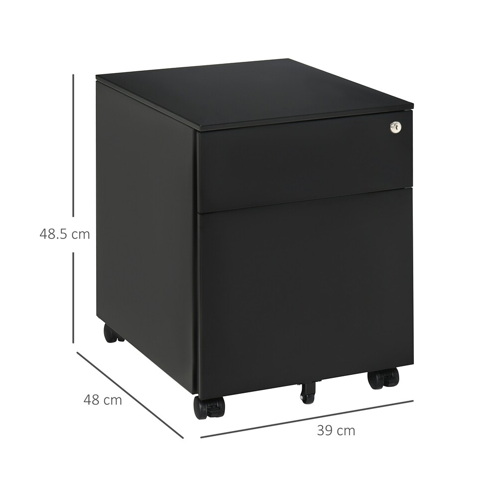 image 1 of Vinsetto Mobile File Cabinet Steel Lockable w/ Pencil Tray for A4, Letters Black