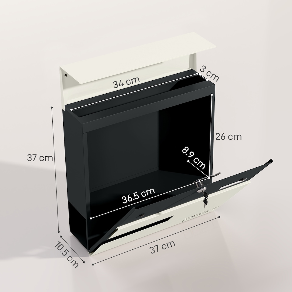 image 1 of HOMCOM Wall Mounted Post Box with Viewing Window, 2 Lock, Modern Galvanised Steel Mailbox with Copper Core, Weatherproof Letterbox for Outdoor Use, Easy to Install, White | White