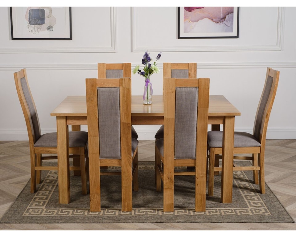 image 1 of Oslo 150 x 90 cm Medium Oak Dining Table and 6 Stanford Chairs | Brown | Brown