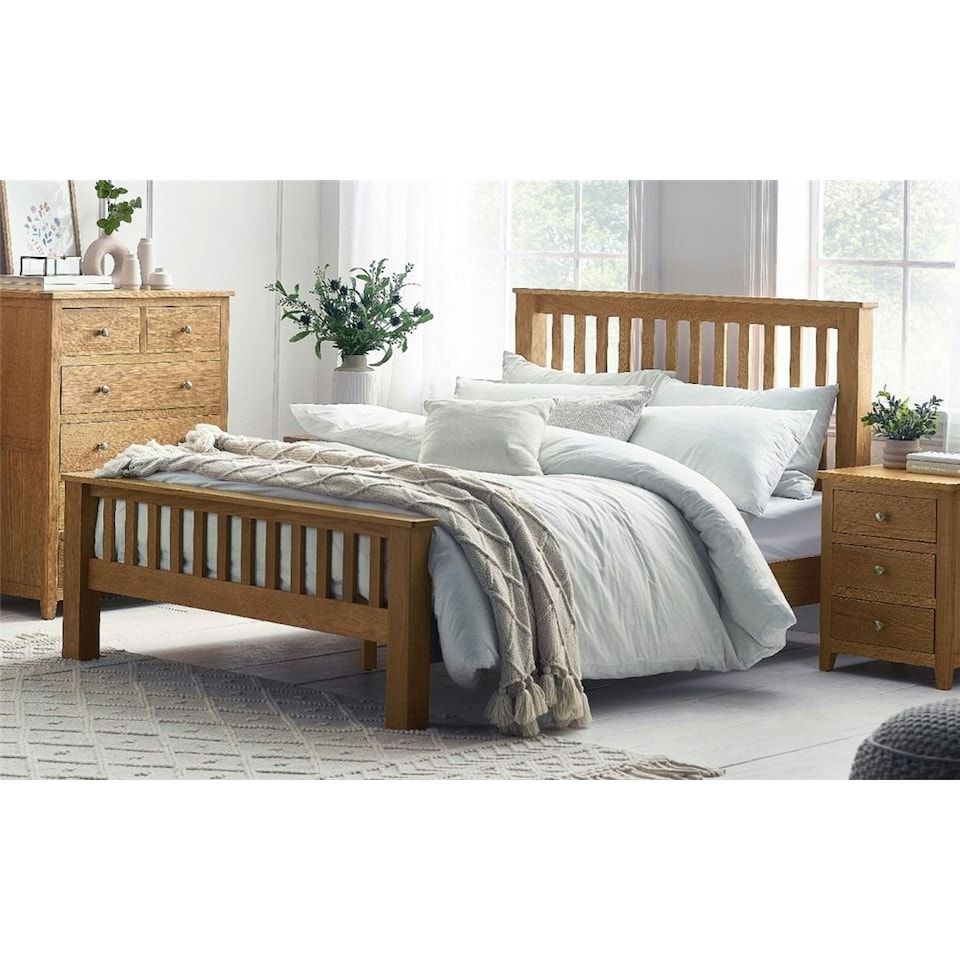 image 1 of Premium Oak Bed with High Footend (FSC Mix) - Double 4ft 6" (135cm)