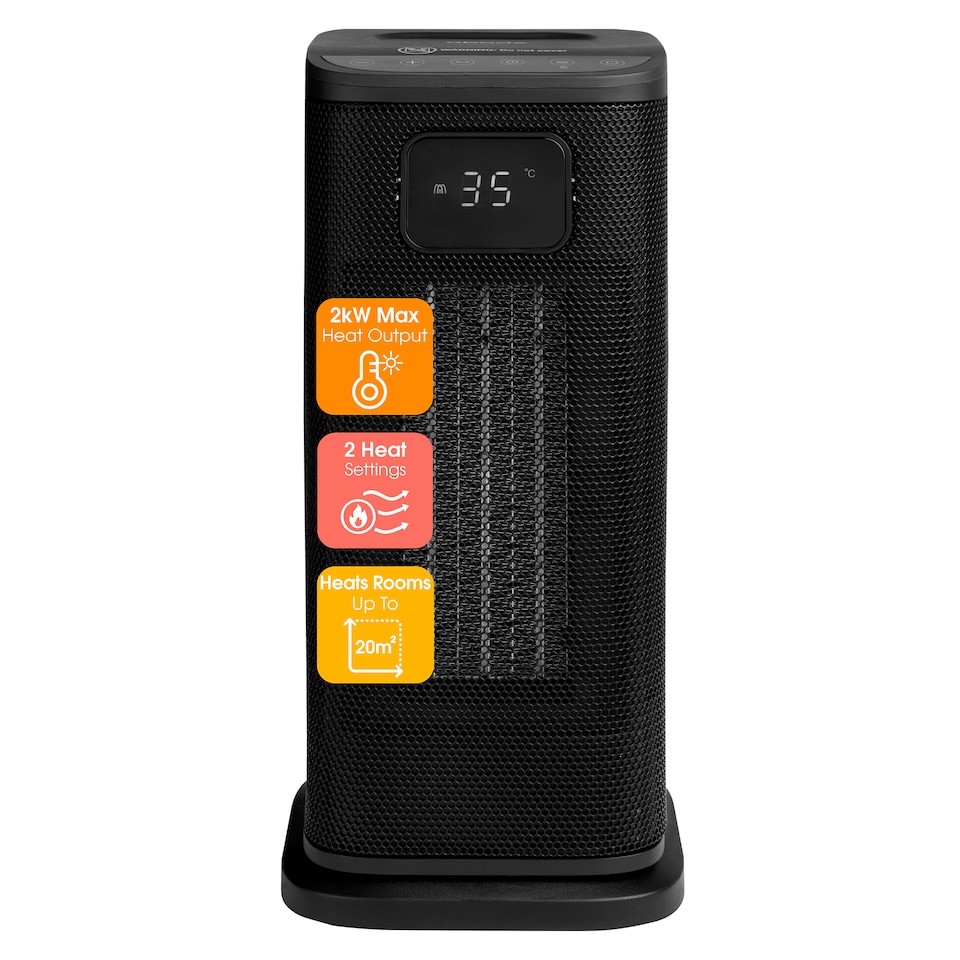 image 1 of Abode ACTH2005 Electric Heater 2000W Ceramic Tower Heater Digital Black