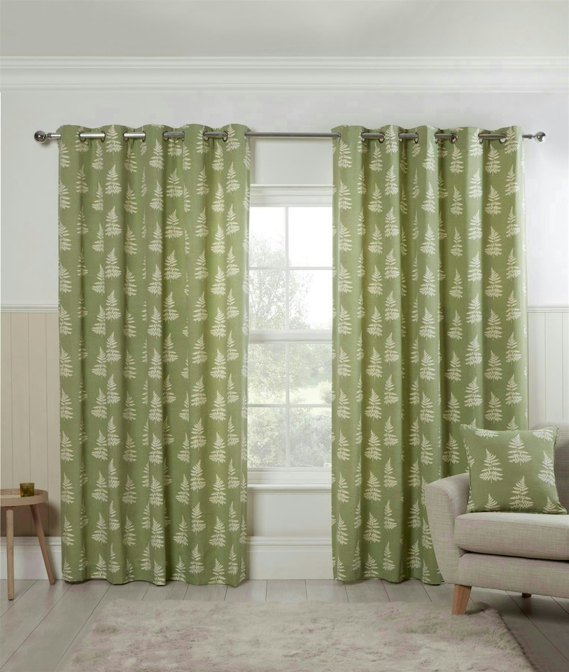 image 1 of Esher Eyelet Curtains - Green - 229cm x 183cm