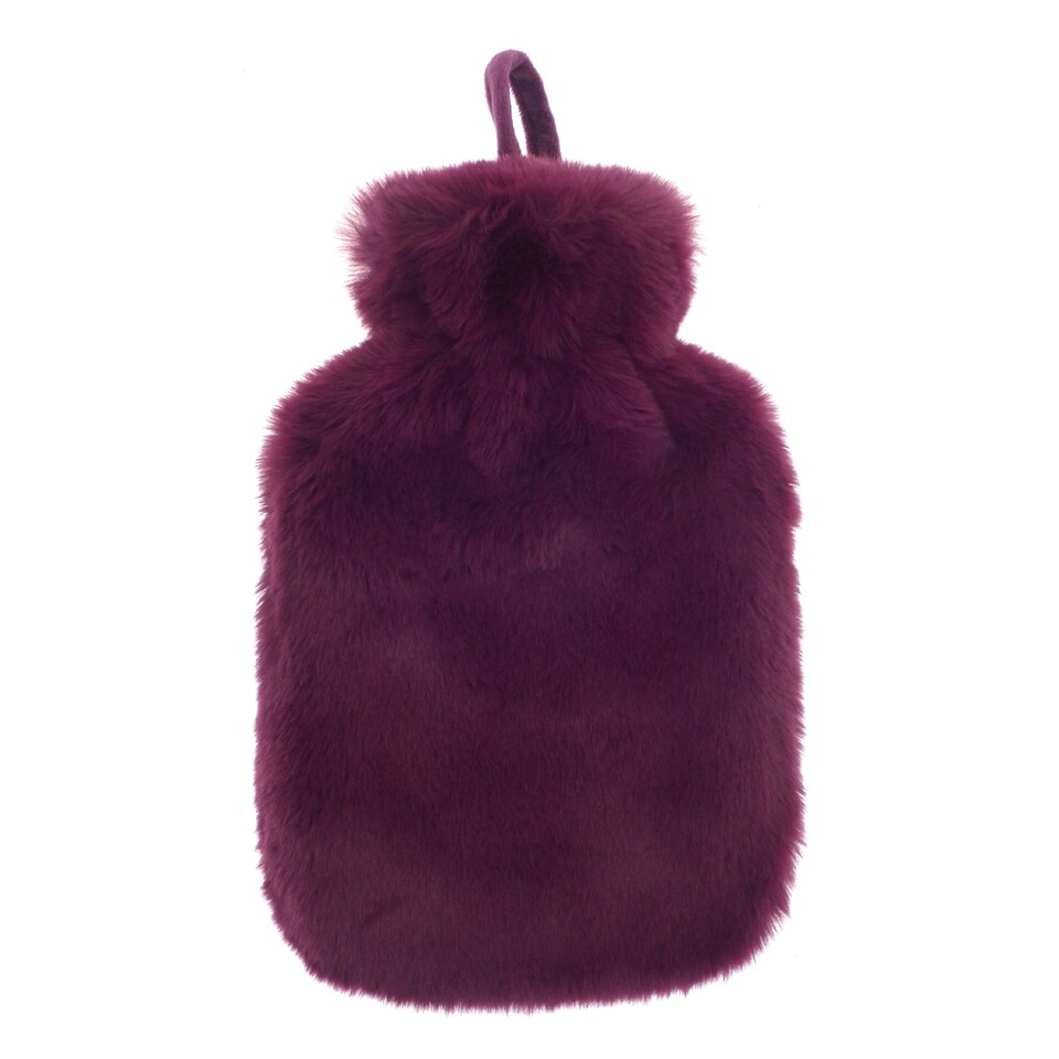 image 1 of Ribbon Super Luxury Faux Fur Hot Water Bottle And Cover | Purple | Plum | One Size | 1