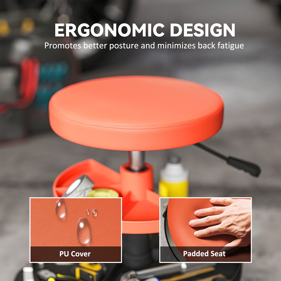 image 1 of HOMCOM Rolling Mechanic Stool, 135kg Capacity Workshop Stool, Yellow | Yellow | Yellow