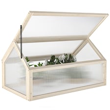 Outsunny Wooden Cold Frame Greenhouse Garden Polycarbonate Grow House, Natural