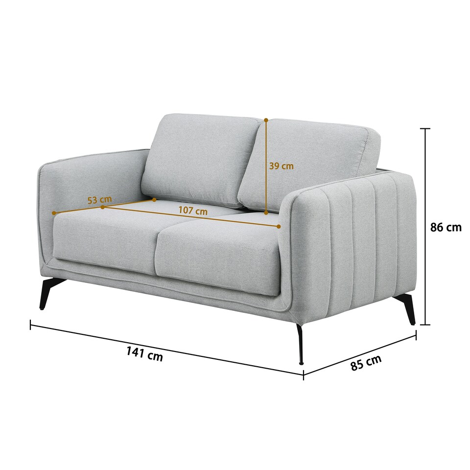image 1 of Oslo Modern Scandi Style Fabric Living Room 2 Seater Sofa (Light Grey)