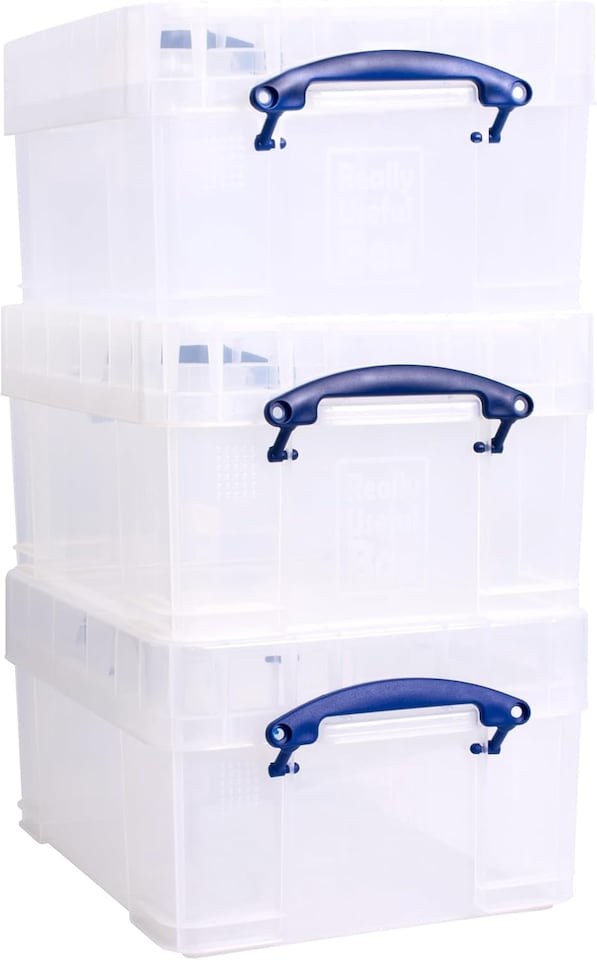 image 1 of Really Useful Plastic Storage Box 21 Litre XL CLEAR Pack of 3