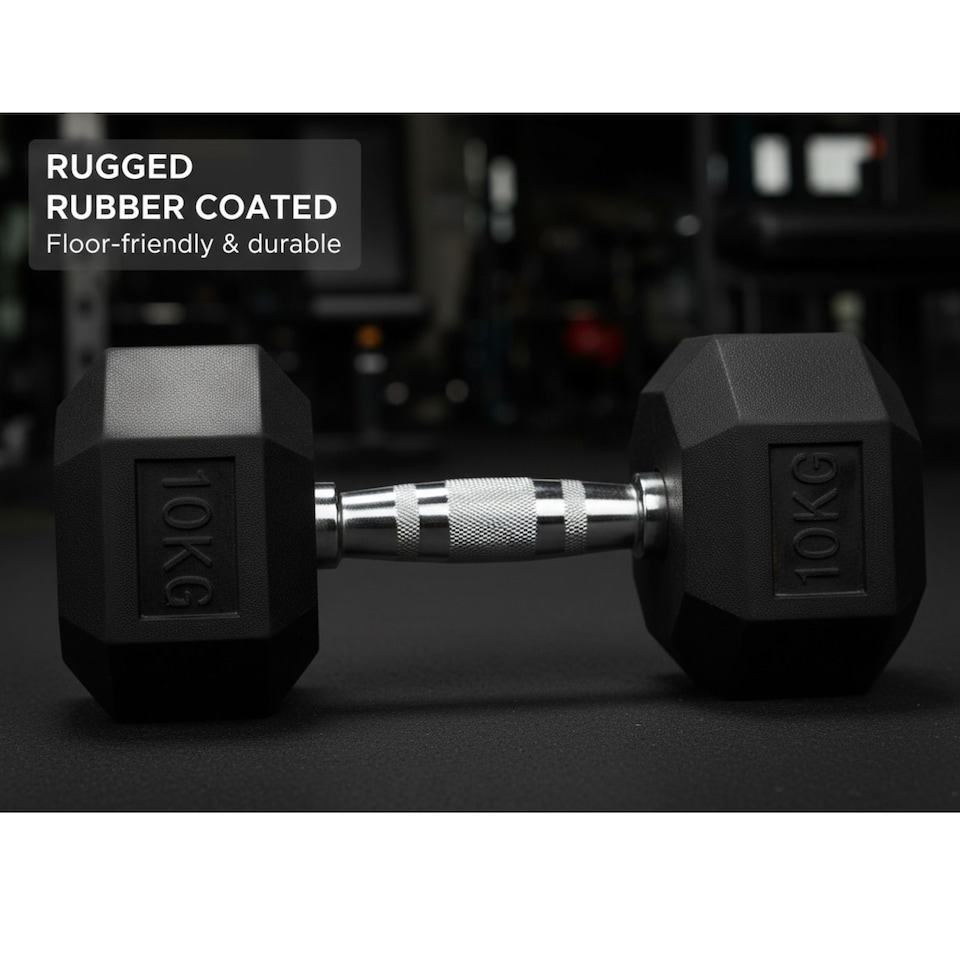 image 1 of Hex Dumbbells 25kg Weight Set 12.5kg Pair Rubber Coated Weights