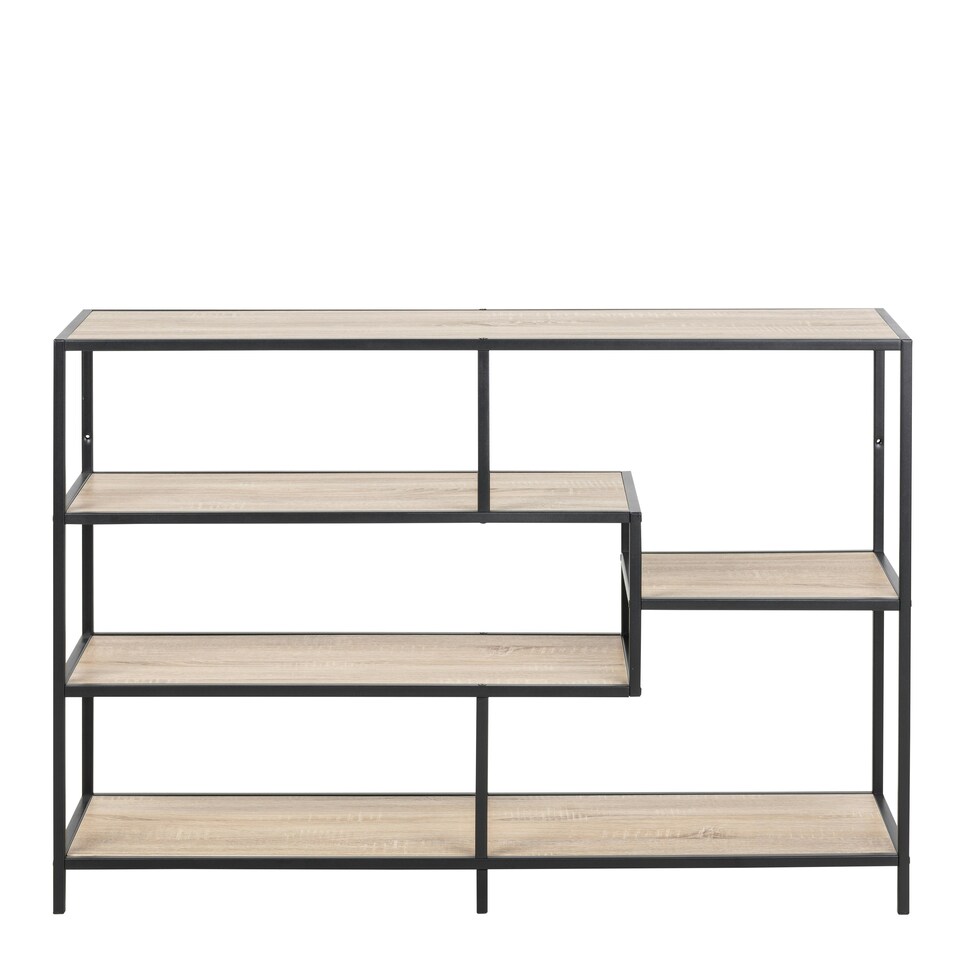 image 1 of Seaford Wide Black Metal Bookcase with 4 Sonoma Oak Shelves