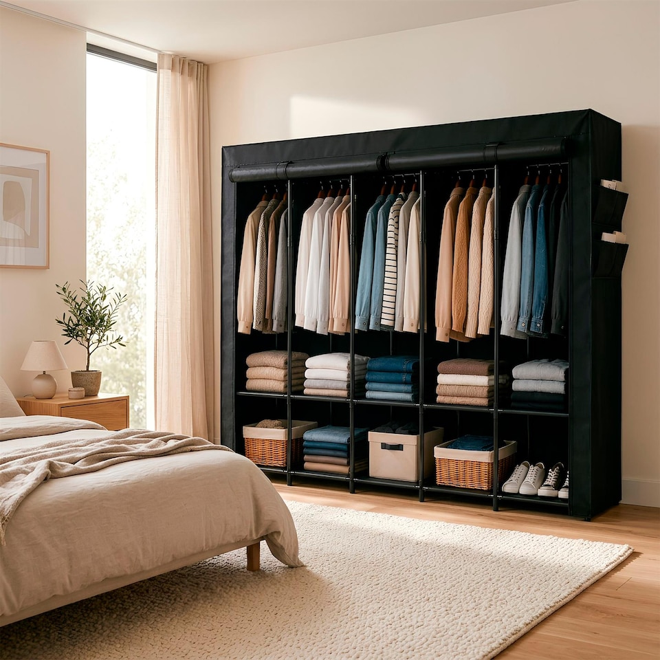 image 1 of Harbour Housewares Portable Fabric Wardrobe - 211 x 45 x 167cm