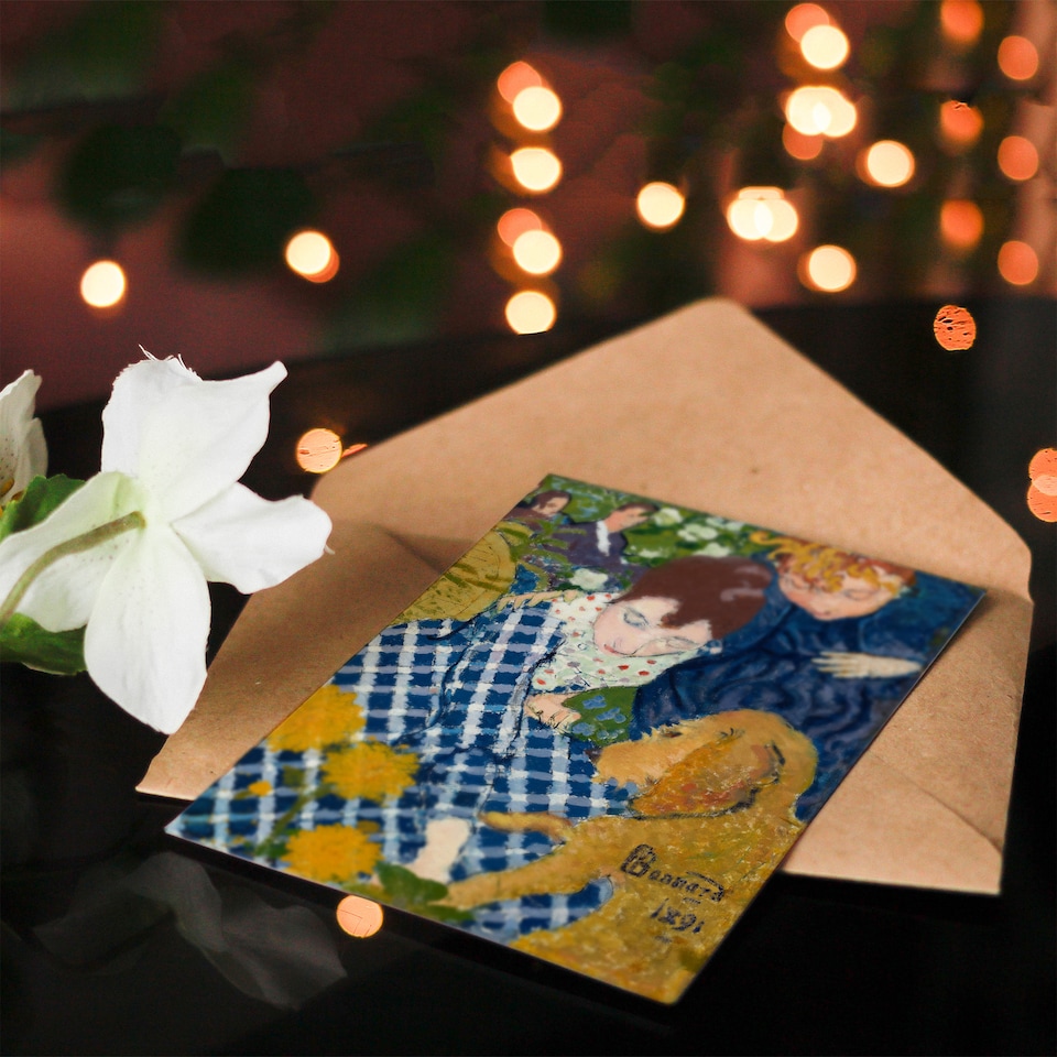 image 1 of Pierre Bonnard Art Card Women with Dog Art Nouveau Painting