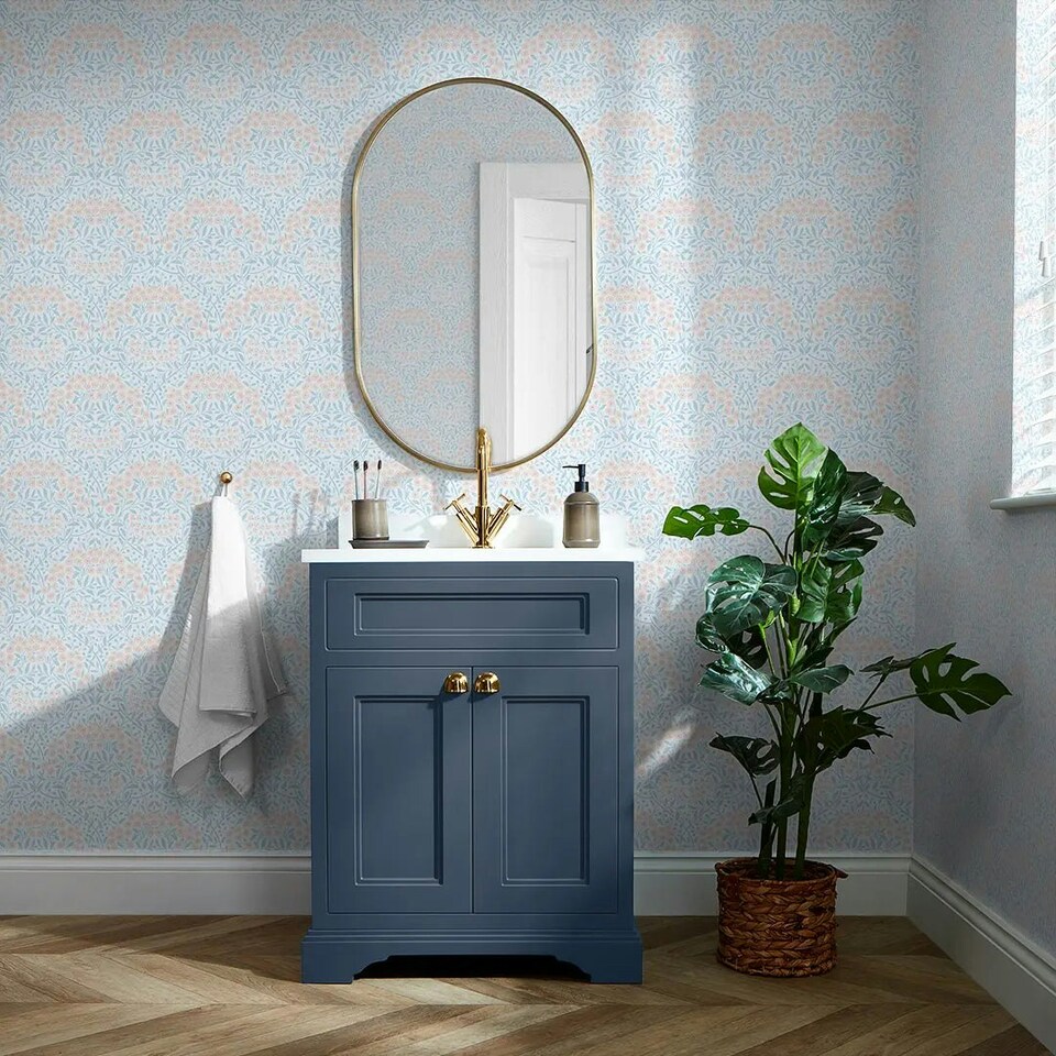 image 1 of Vintage Daisy Wallpaper in Soft Blue and Peach Multi