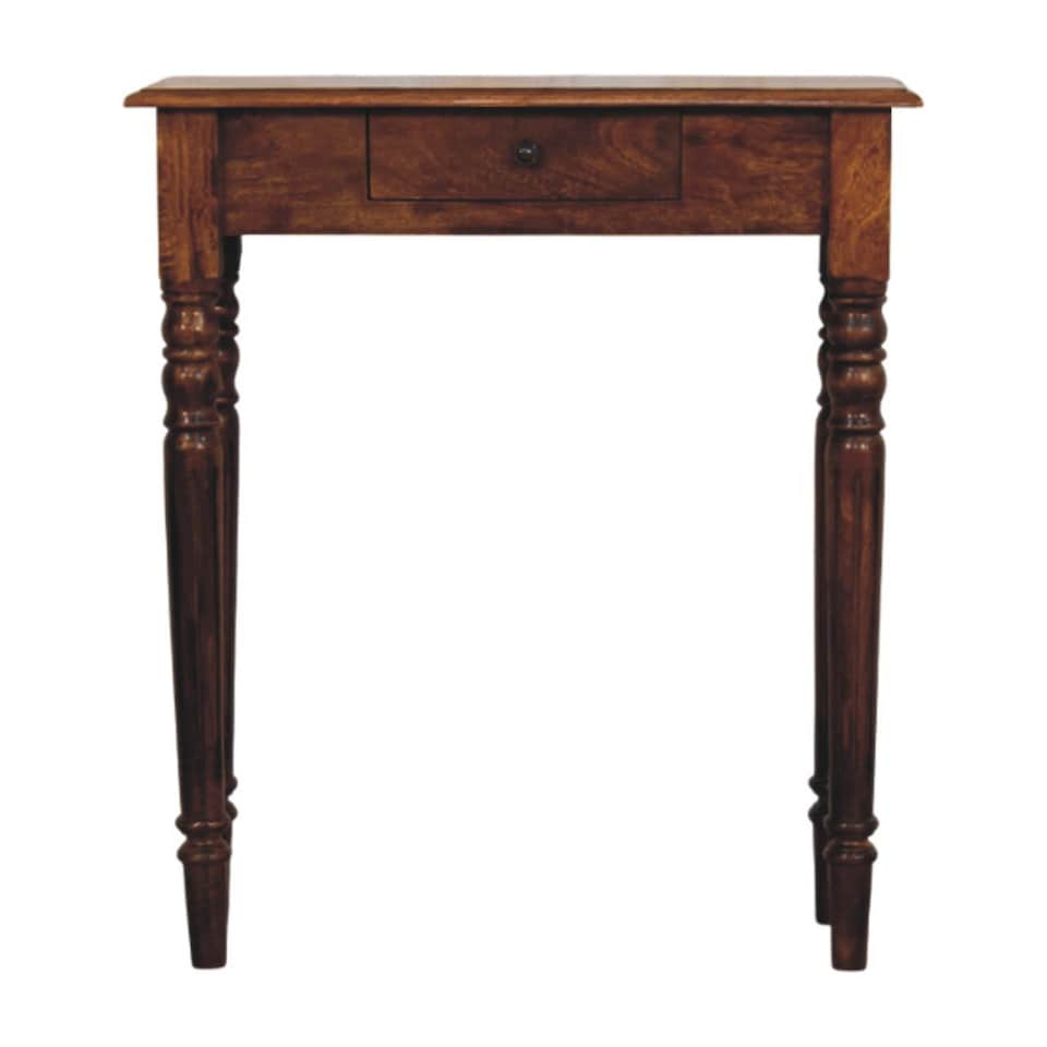 image 1 of Artisan Furniture Solid Wood Turned Legs 1 Drawer Chestnut Console, Brown