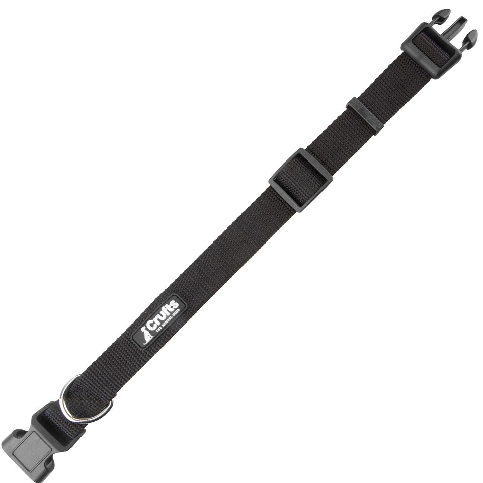 image 1 of Crufts Large Black Nylon Dog Collar - Adjustable 40cm, 2.5cm Wide