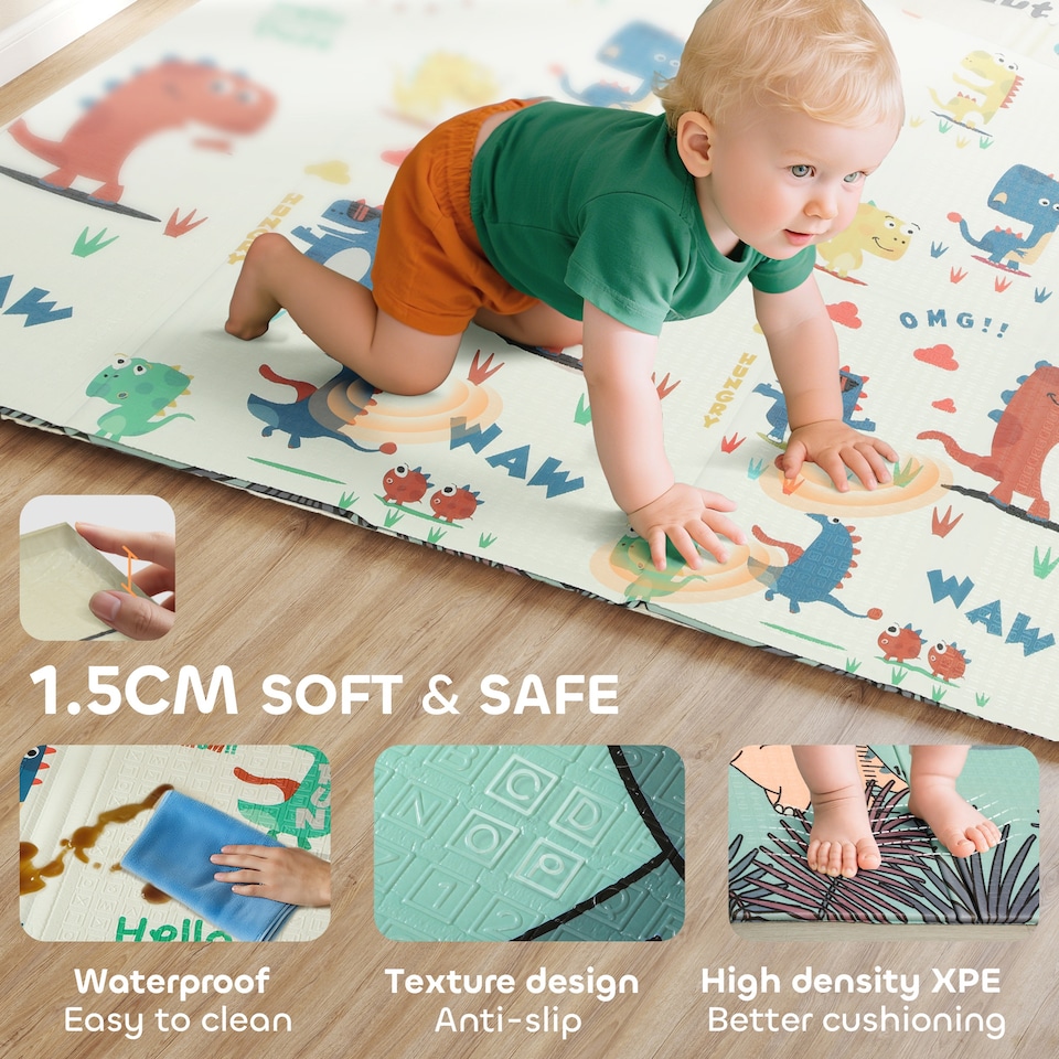 image 1 of AIYAPLAY Baby Play Mat, Double Sided Crawling Mat, Dinosaur Theme