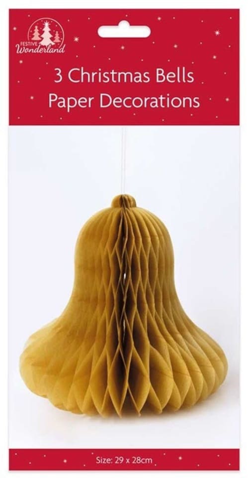 image 1 of Pack of 3 Christmas Bell Honeycomb Paper Christmas Decorations