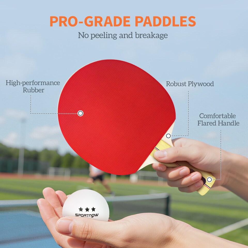 image 1 of SPORTNOW Table Tennis Rackets, Portable Table Tennis Set w/ 4 Bats, 8 Balls | Red | Black and red | 25.8L x 15.2W x 0.7H cm