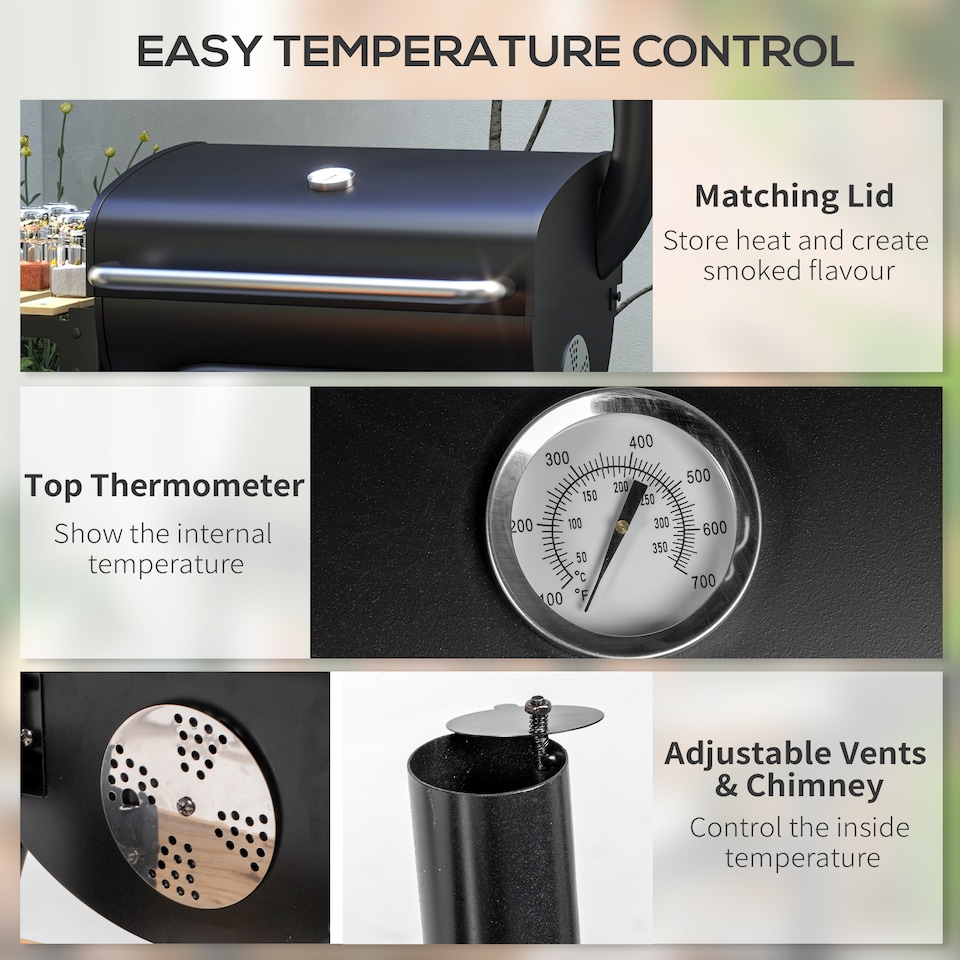 image 1 of Outsunny Charcoal Barbecue BBQ Grill Trolley  Shelves, Lid and Thermometer