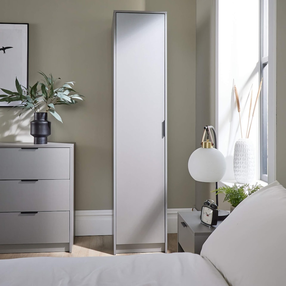 image 1 of Phoenix Wardrobe 1 Door Space Saving Bedroom Home Furniture Clothing Storage Unit | Grey