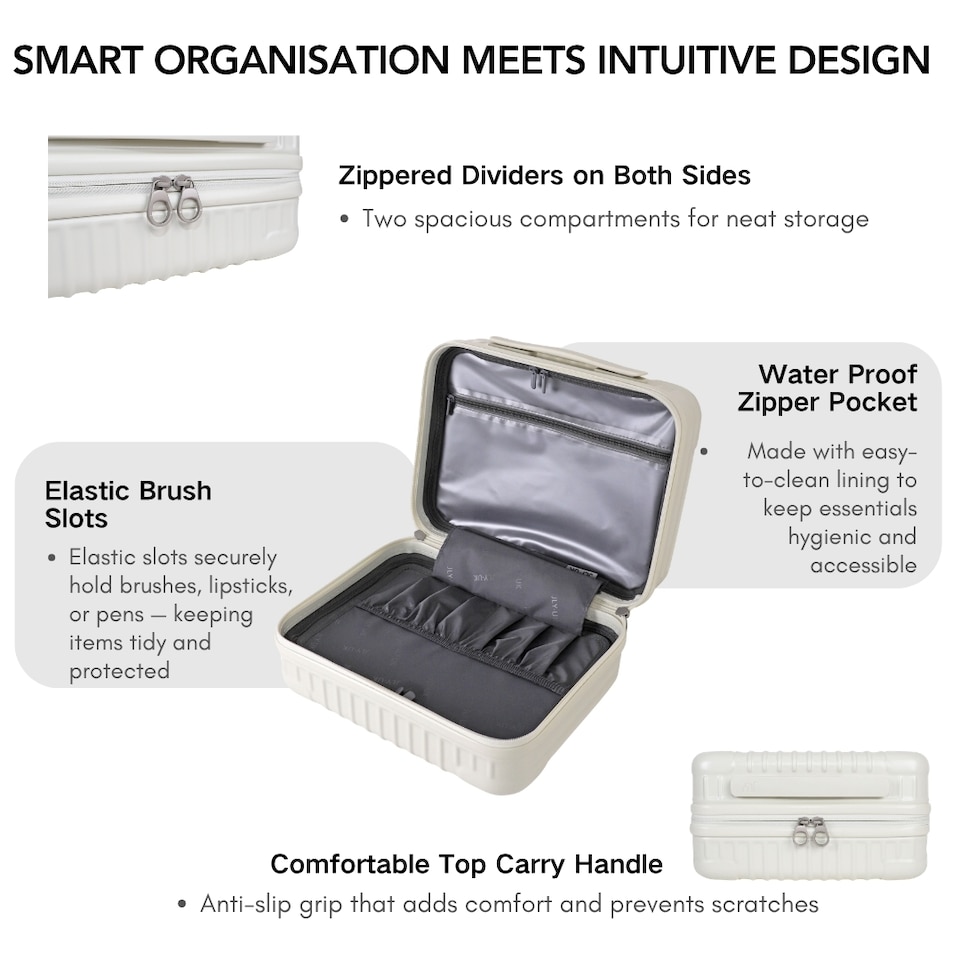 image 1 of 4 Piece Suitcase Set: Vanity, Carry-On, Medium & Large with Cupholder | White | Off White