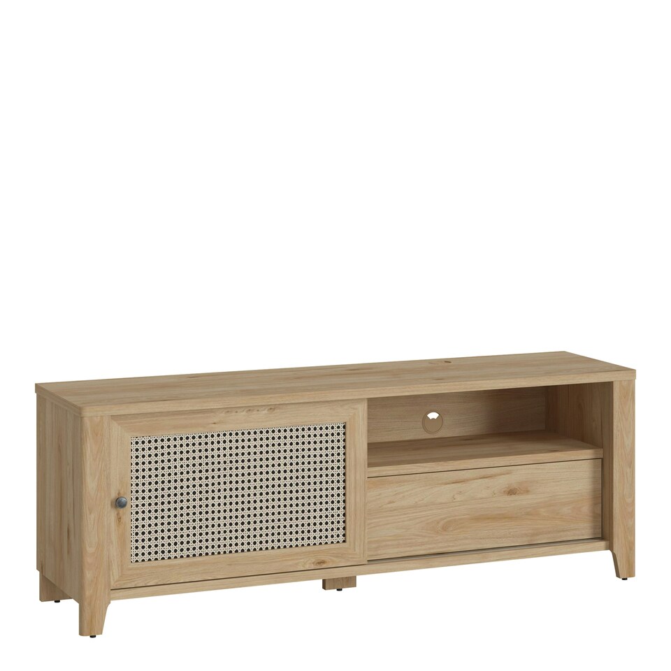 image 1 of Cestino 1 Door 1 Drawer TV Unit in Jackson Hickory Oak and Rattan Effect