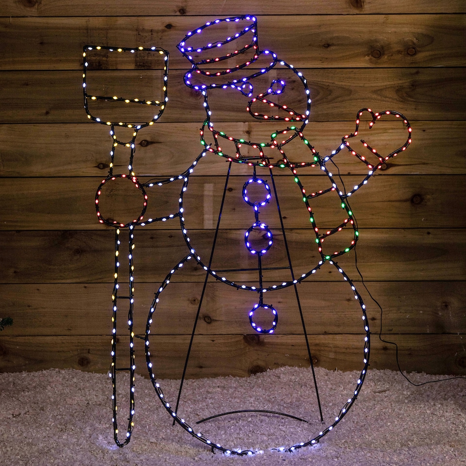 image 1 of 1m x 78cm Light up Standing Christmas Snowman with 390 Multi-Coloured LEDs