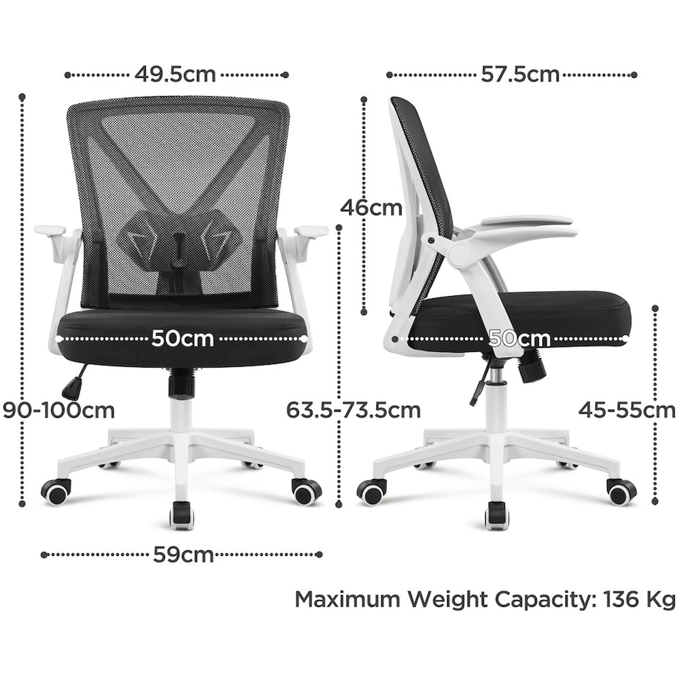 image 1 of Yaheetech Mesh Office Chair with 90° Flip-up Armrests | White