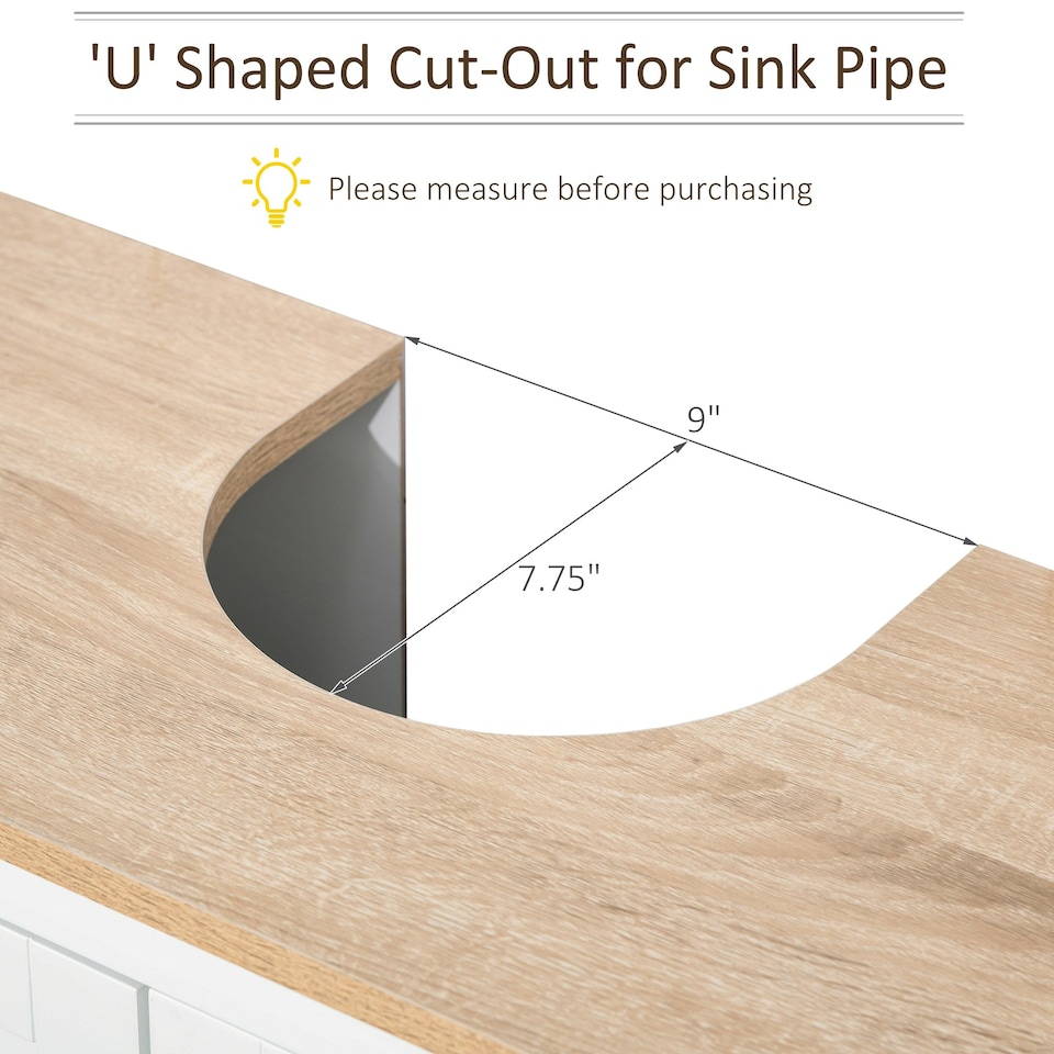 image 1 of kleankin Bathroom Pedestal Under Sink Cabinet Floor w/ Storage Shelf Double Door White | White