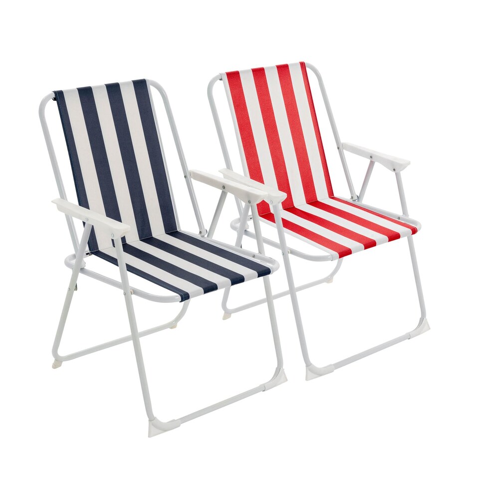 image 1 of Harbour Housewares Folding Metal Beach Chairs - Blue/Red Stripe - Pack of 2 | Multi | Multi