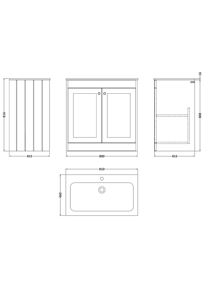 image 1 of Balterley Floor Standing 2 Door Unit & Stone Basin 1 Tap Hole | White | 800 x 800 x 453mm