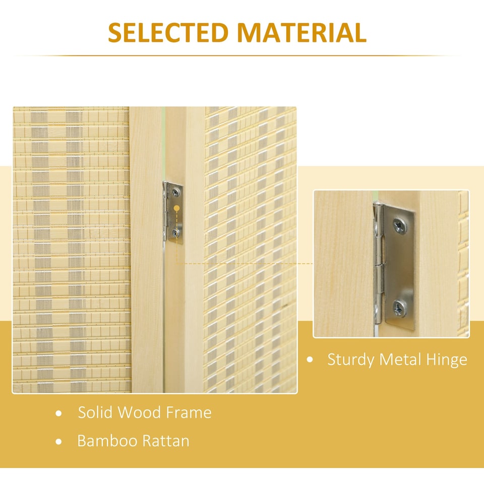 image 1 of HOMCOM 4 Panel Folding Room Divider 170cm Wall Privacy Screen Protector Natural Brown | Natural | 180 x 180 cm