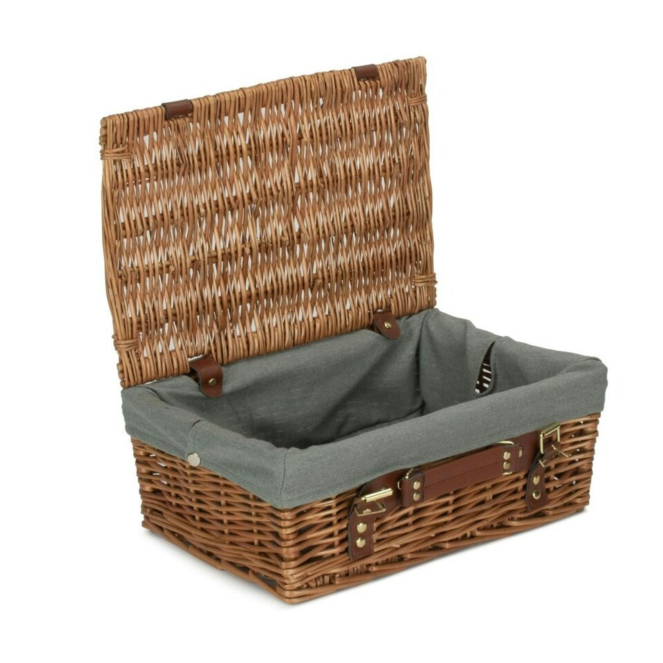 image 1 of 35cm Light Steamed Wicker Picnic Basket with Lining Grey | Grey | One Size