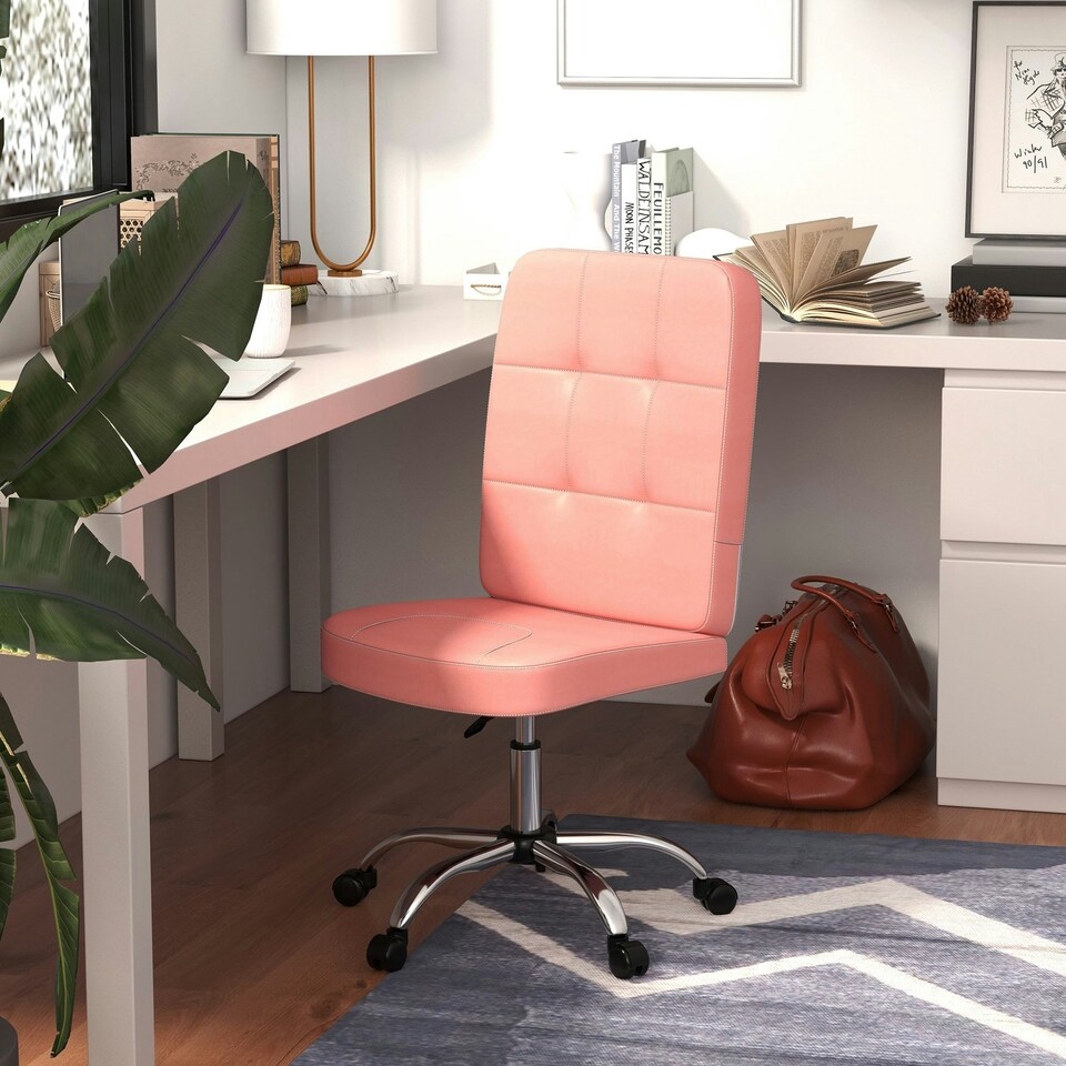 image 1 of Faux Leather Home Office Chair with Adjustable Height, Pink