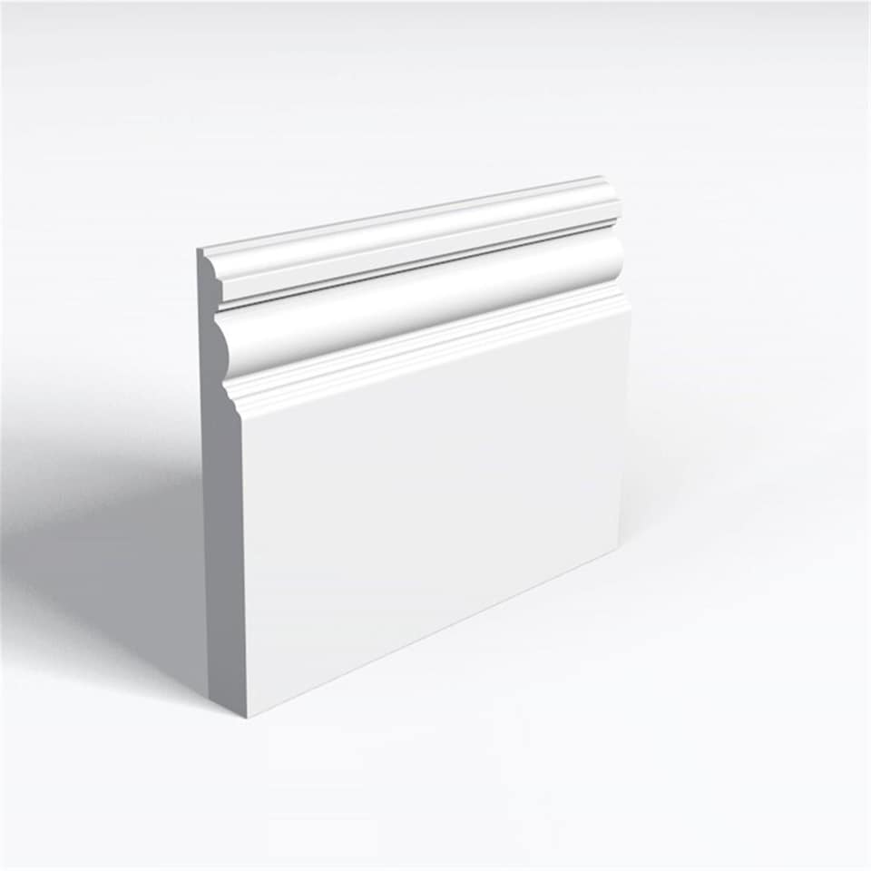 Pack of 5 (Total 5 Units) - Moisture Resistant MDF Primed Edwardian Skirting Board & Rebate - 18mm (T) x 119mm (H) x 3050mm (L)