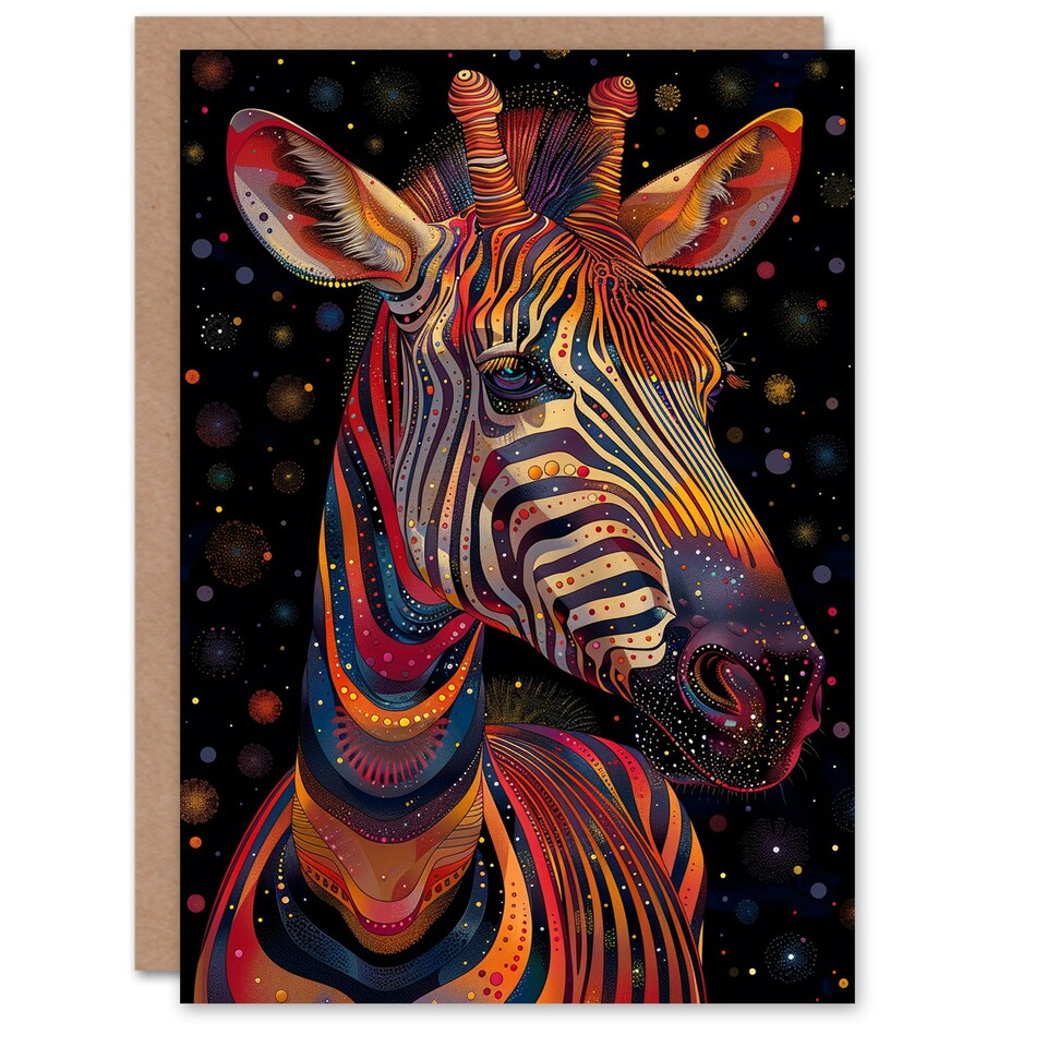 image 1 of Trippy Pattern Modern Folk Woman Zebra Her Birthday Card