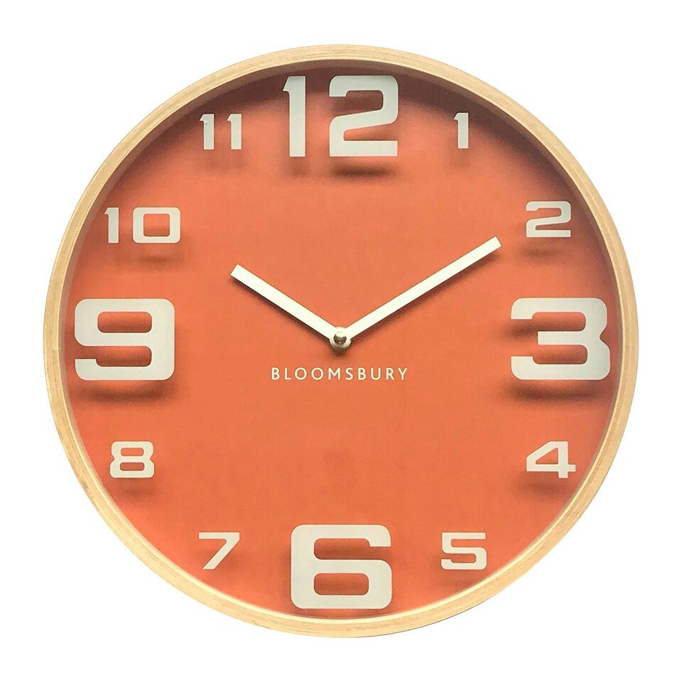 image 1 of Interiors by Premier Sleek Orange Wood Large Numbers Wall Clock, Modern Design Clock In Kitchen, Versatile Wall Clock For Indoor