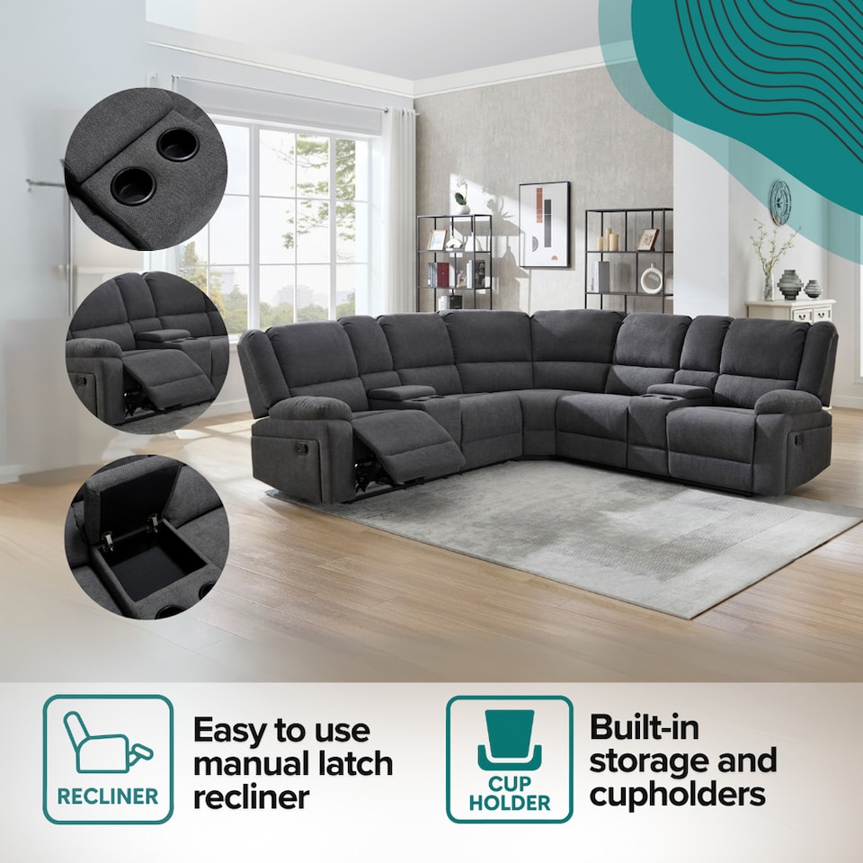 image 1 of Praga 5 Seater Manual Recliner Corner Sofa | Grey | Dark Grey | Five Plus Seater