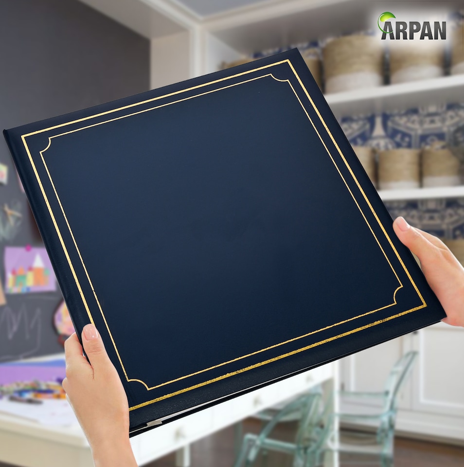 image 1 of ARPAN Extra-Large Self Adhesive Photo Album – 24 Sheets / 48 Sides – Leather Look Padded Cover Post Bound Scrapbook Memory Album for Photos, Keepsakes & Special Occasions