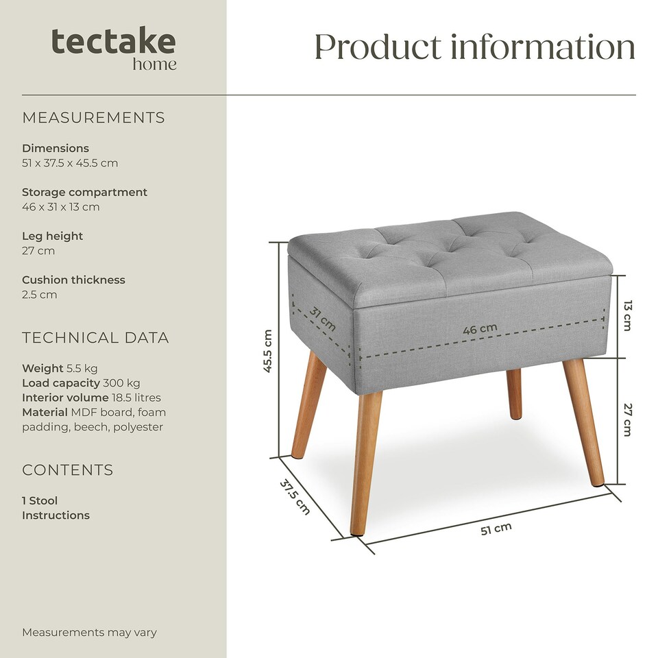 image 1 of Bench Ranya upholstered linen look with storage space - 300kg capacity Grey | Light Grey