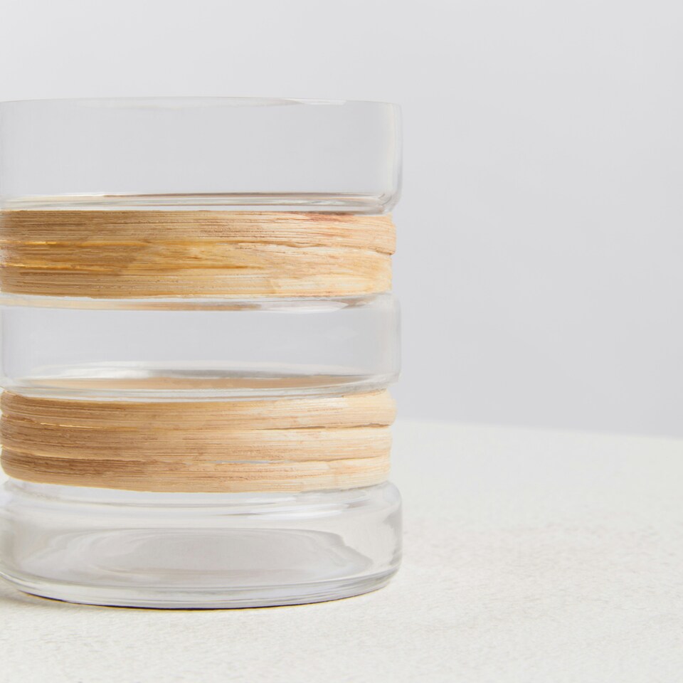 image 1 of Interiors by Premier Small Glass Vase, Coastal and Textured Glass Vase, Clear Glass and Natural Cane Rustic Vase, Clear Vase Clear