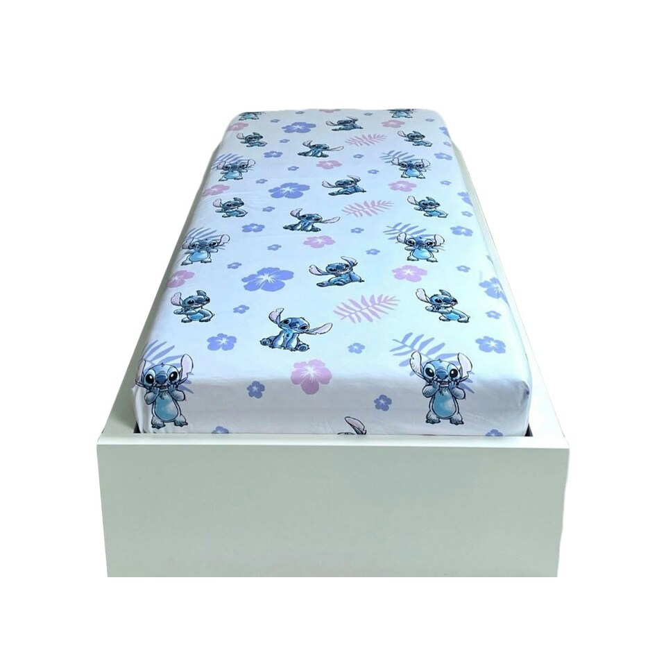Lilo & Stitch Fitted Sheet - White/Purple/Pink - Single
