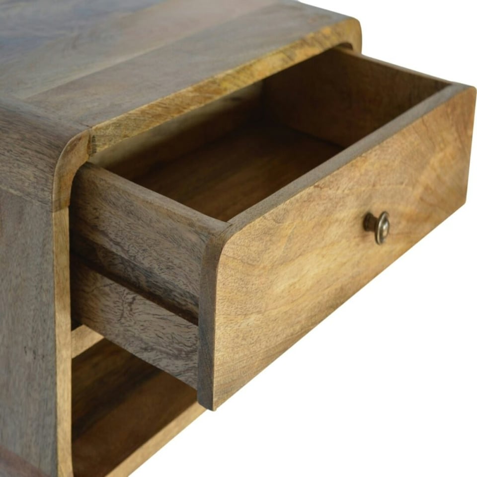 image 1 of Curved Oak-ish Wall Mounted Bedside with Open Slot Brown