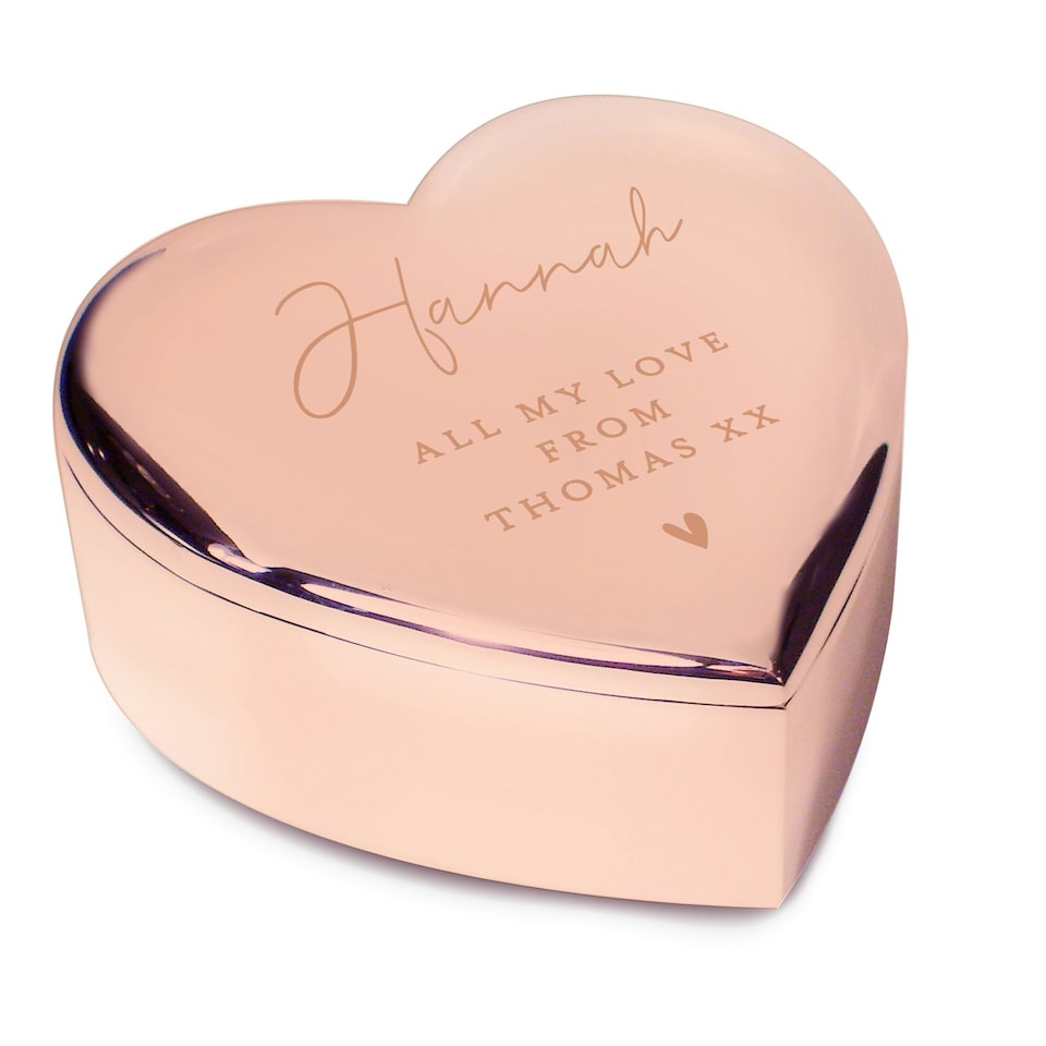 image 1 of Personalised Rose Gold Heart Trinket Box