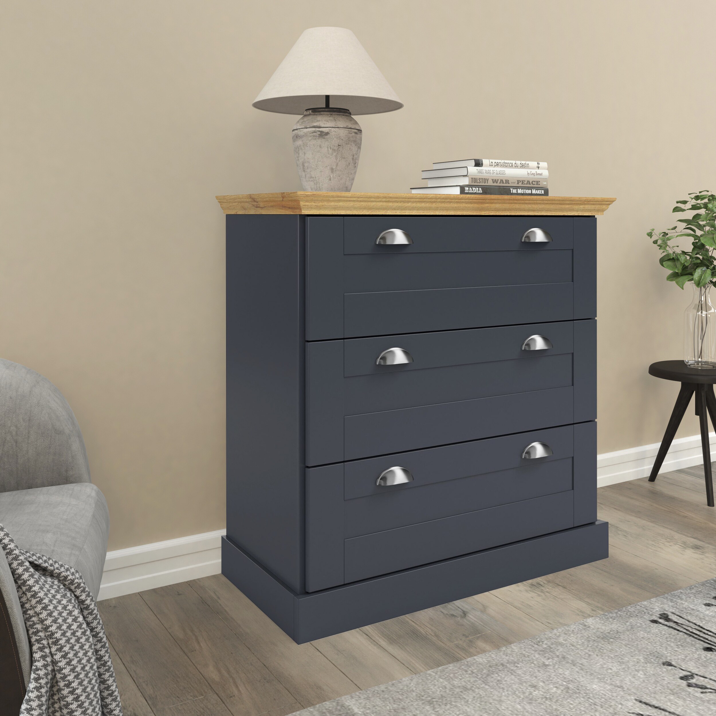 Motala Chest with 3 drawers in wood look anthracite