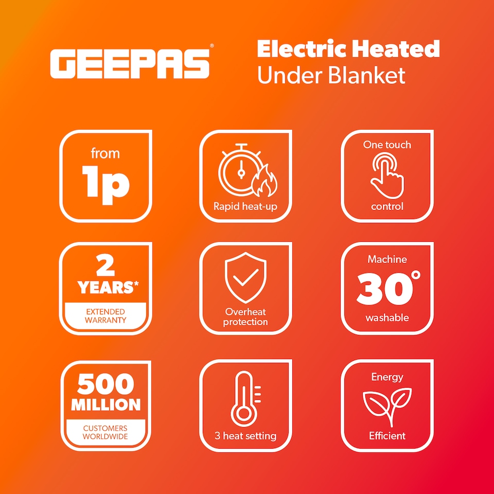 image 1 of GEEPAS Electric Heated Under Blanket 120x135 cm, White