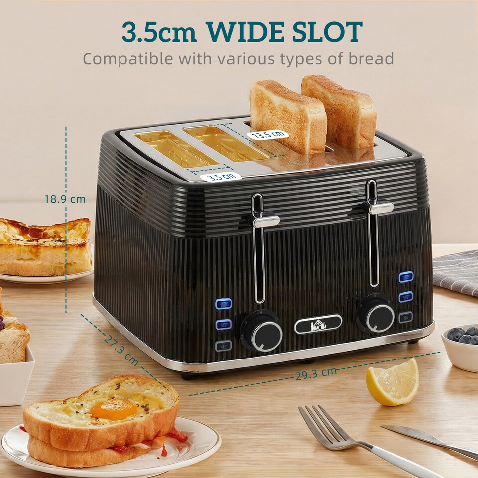 image 1 of HOMCOM 4 Slice Electric Toaster with 7 Browning Levels, 1860W, Black