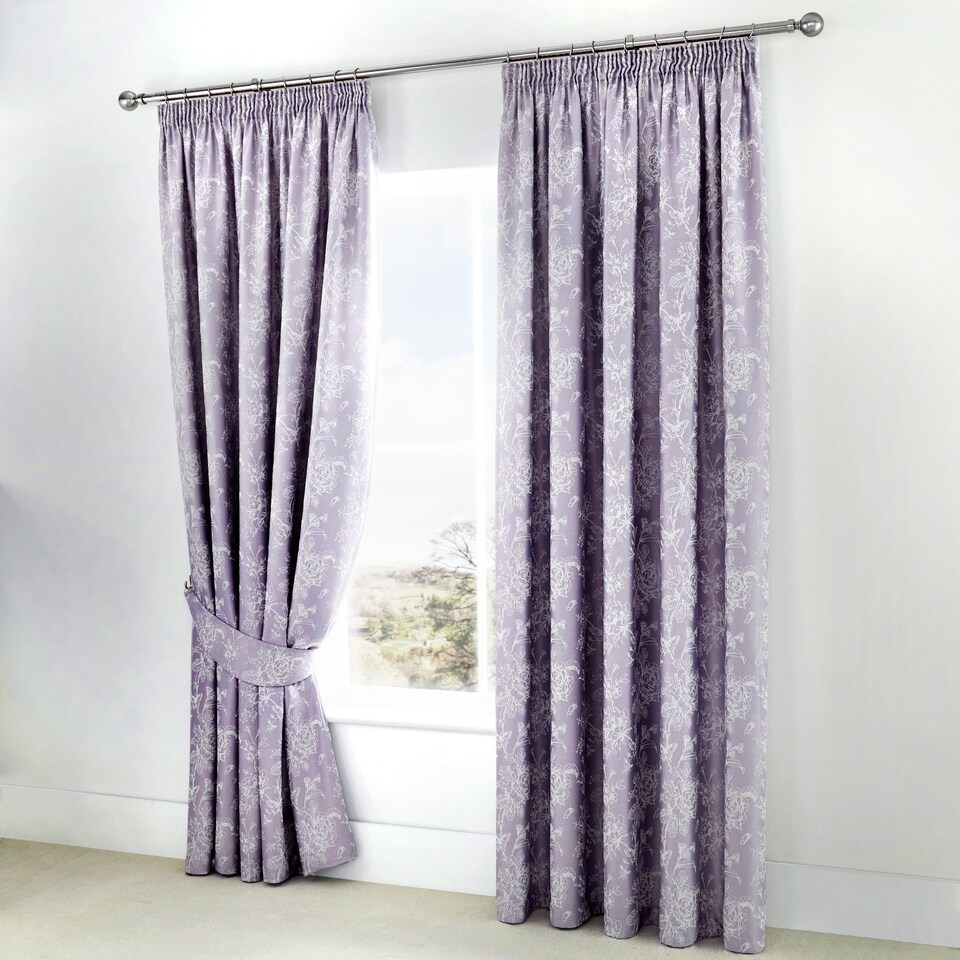 image 1 of D & D Jasmine Pencil Pleat Curtains Lavender