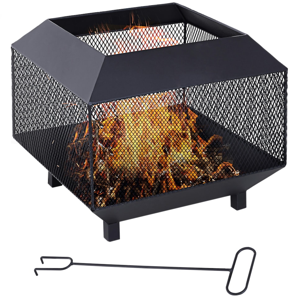 image 1 of Outsunny Metal Firepit Patio Heater Brazier Garden Square Stove Log Wood Burner